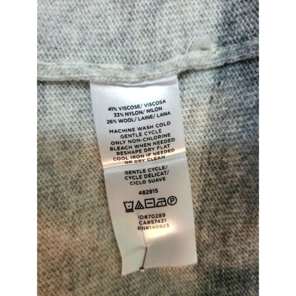 LOFT ~Woman Size L~ White/Gray Striped Waterfall Open Front Cardigan Wool Blend. - Picture 5 of 11